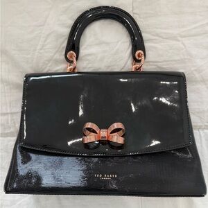 Ted Baker London Glossy Black Satchel with Rose Gold Bow NWOT